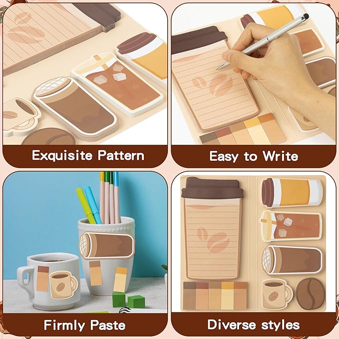 B1ykin Cute Sticky Notes Set - First I Drink The Coffee Then I Do The Things Self-Stick Notes Pad, 550 Sheets Writing Memo Pages Sticky Notepad for Teacher Appreciation Gifts for School (Coffee Lover)