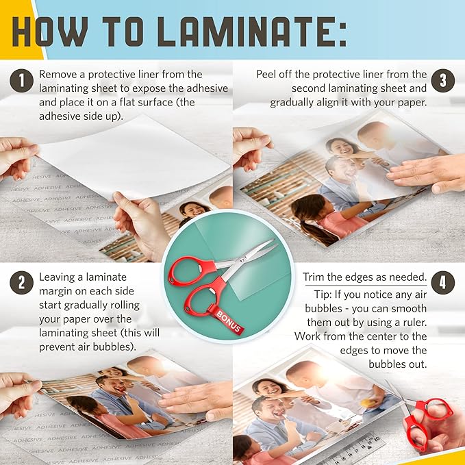 Self Sealing Lamination Sheets, 9 x 11.5 Inches, 4 Mil Thick, Suited for Letter Size Self Adhesive Laminating Sheets 8.5 x 11, 50 Pack