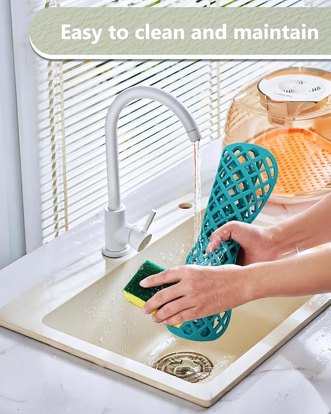 2 Pack Silicone Sink Protector for Kitchen Sink, Lozenge Pattern 13 x 11 inches Sink Grid Mat Silicone Protectors, Center Drain, Green