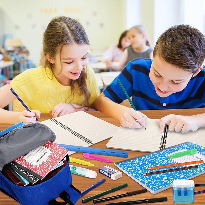 Back to School Supplies with Backpack Kids Kindergarten Preschool Elementary Supply Bundle Kit Middle High School Notebook for K-12 Student Girl Boy Classroom(Blue)