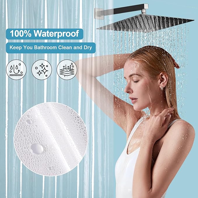 EurCross Clear PEVA Bathroom Shower Curtain Liner 64x72 inch, Waterproof High-Grade See-Through Plastic Shower Curtain with 5 Magnets,10 Metal Grommets and Hooks