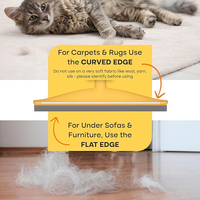 Carpet Rake for Pet Hair Removal – Reusable Cat & Dog Hair Remover Broom with Adjustable 60" Long Handle, Rug Rake Scraper for Carpet, Rugs, Mats, Upholstery & Couch Cleaning