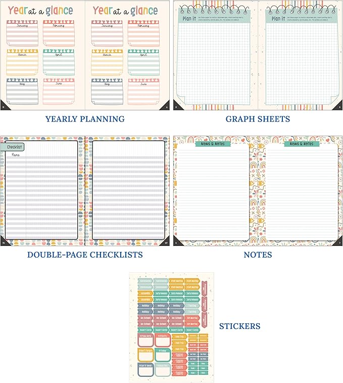 Carson Dellosa Education We Belong Teacher Planner offers an undated 2025-2026 lesson plan book with stickers, schedules, calendars, and boho essentials that help teachers stay organized in class.