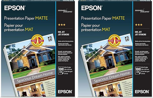 Epson Presentation Paper Matte, 8.5 x 11 Inch, (S041062), White 100 Count (Pack of 2)