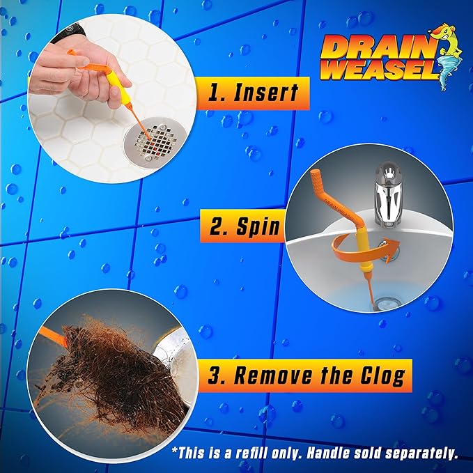 FlexiSnake Drain Weasel Refill - Sink Snake Hair Clog Remover Tool, Sink, Pipe, Bathroom, Bathtub Drain Cleaner, 18-inch Long Flexible Disposable Wands, Made in The USA, 5 Pack