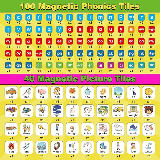 Aizweb Phonics Magnetic Letters Tiles,Phonics Games Hooked on Phonics,Learn to Read Spelling Phonemic Awareness Speech Therapy Manipulative Preschool Pre k Classroom Materials