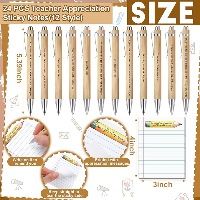 Eersida 72 Pcs Teacher Sticky Notes with Pen Teacher Appreciation Gifts Bulk Thank You Notepads for Teacher's Day School Supplies Back to School The Best Teacher Appreciation Gifts