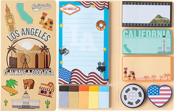 B1ykin Cute Sticky Notes Set - Los Angeles is Always A Good Idea Self-Stick Notes Pad, 550 Sheets Writing Memo Pages Sticky Notepad for Teacher Appreciation Gift, School Supplies (Los Angeles City)