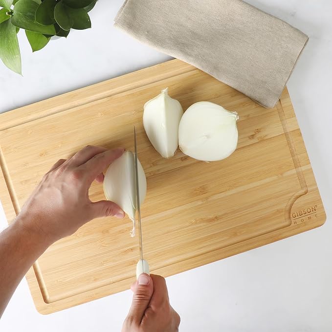 Gibson Home Forestview 18" x 12" Bamboo Cutting Board – Durable Large Kitchen Wooden Chopping Carving Board with Juice Groove, Oil Finished