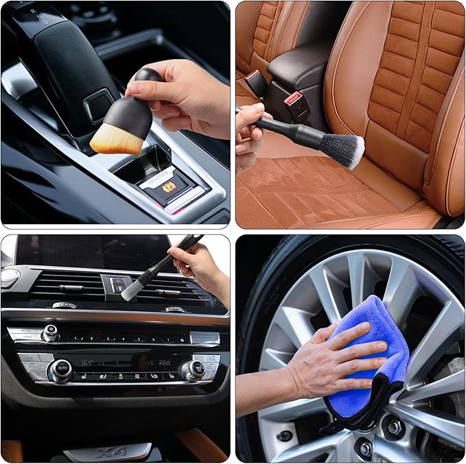 Car Detailing Brush, 7 PCS Car Interior Brush Set, Automotive Interior Dusting Brush, Car Cleaning Brush for Cleaning Car Interior Exterior, Air Vents, Dashboard Engines Leather Wheel