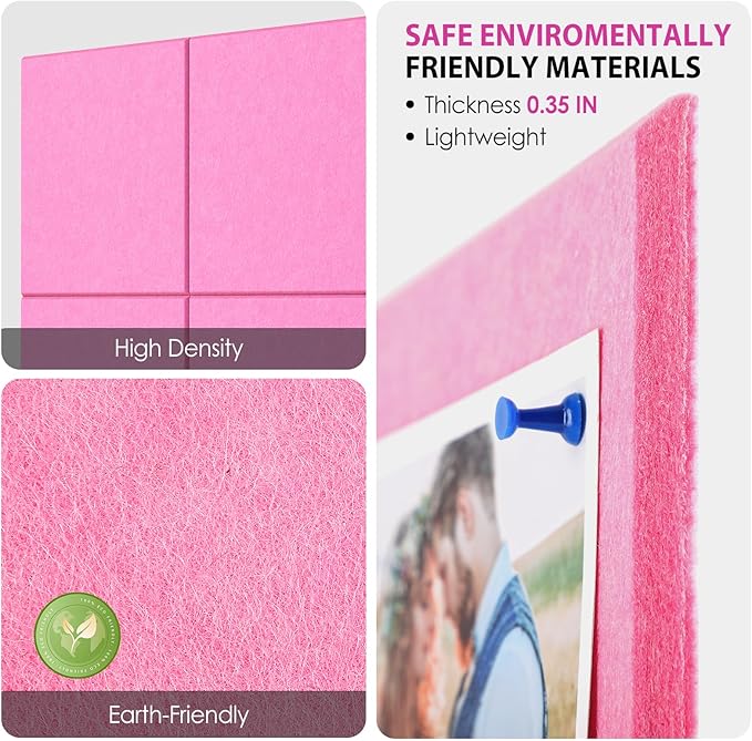 MaxGear Large Cork Board for Wall 36" x 24", Pink Bulletin Board, 6 Pack Felt Wall Tiles with Pushpins, Cork Boards for Office Pin Board Tack Board Cork Boards