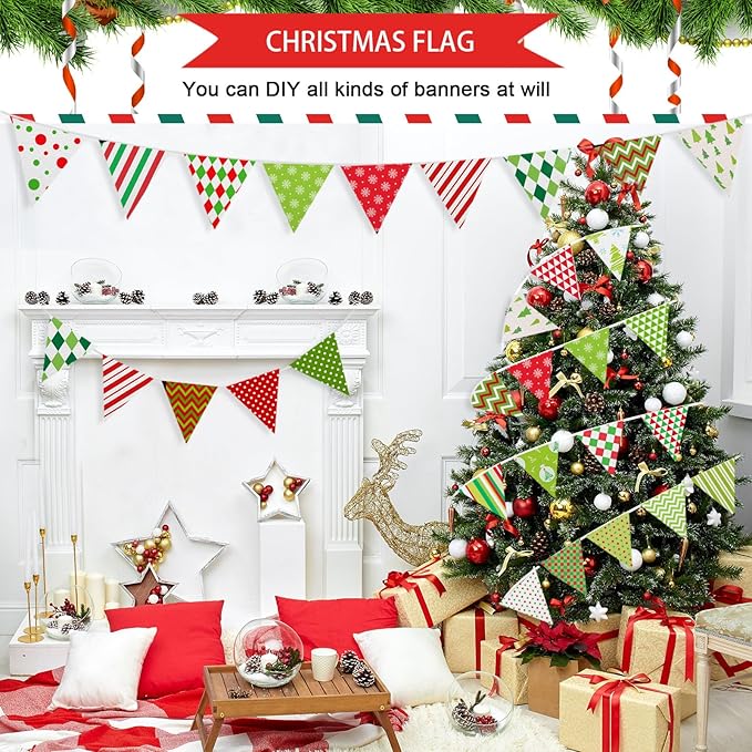 Shimeyao 60 Pcs 10 x 10 Inch Christmas Quilting Fabric Bundle Fat Quarters Stripe Dot Bright Red Green Print Squares Fabric Print Patchwork Supplies for Xmas DIY Decorations Sewing Craft