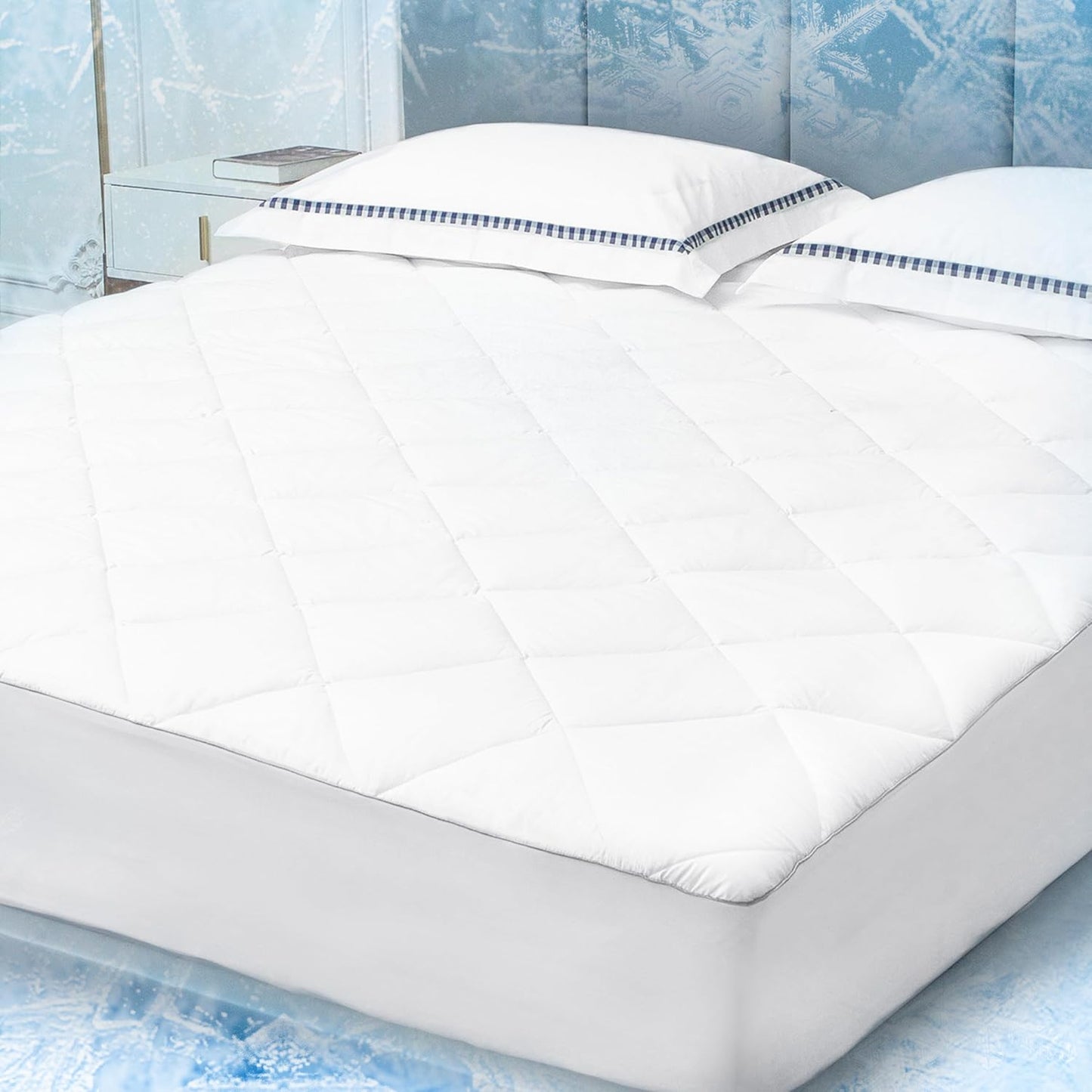 Sunflower Cooling Quilted Mattress Protector, Mattress Pad King Chill Soft, King Mattress Cover Waterproof, Extra Deep Pocket Thin Version, Machine Washable Durable, White, King 78''x 80''