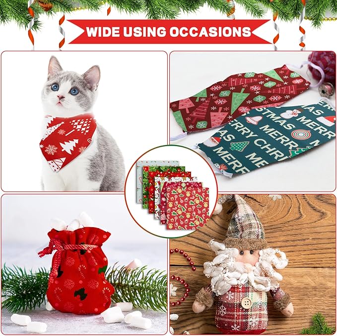 60 Pieces 10 x 10 Inch Christmas Fabric Holiday Quilting Fabric Snowman Christmas Tree Print Fat Quarters Printed Theme Sewing Squares Decorative DIY for Crafts (Snowman)