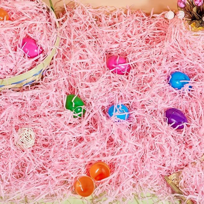JOYIN 2.25 LB Multicolor Rainbow Easter Grass Recyclable Paper Shred Gift Wrap Crinkle Filler(Pink, Yellow, Sky Blue, and Green) for Easter Hunt Decor, Basket Stuffers, Wedding Party Favor(36 oz)