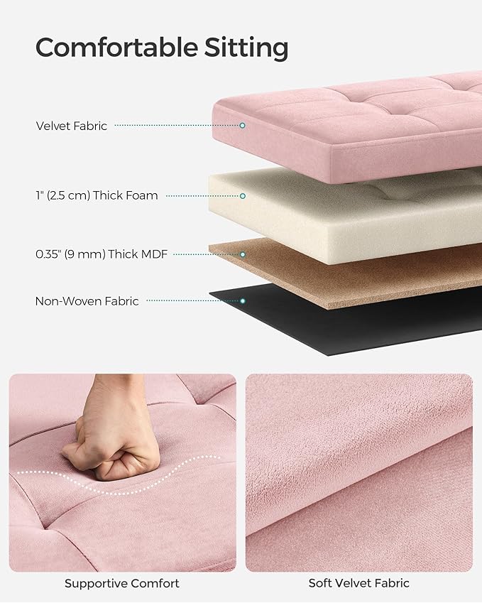 SONGMICS Mazie Collection - Storage Ottoman Bench, Foldable Foot Rest, 15 x 30 x 15 Inches, End of Bed Bench, Storage Chest, Load 660 lb, Living Room, Bedroom, Entryway, Jelly Pink ULSF247R01