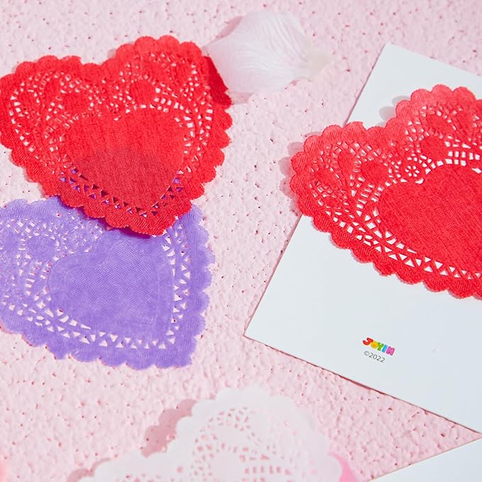 JOYIN 126+ Pcs Valentines Day Craft Gift Set with 100 Heart Doilies, 24 Pcs Foam Doilies and 2 Bags Foam Heart Stickers for Kids, Tableware Decoration, Home Activitie, Kitchen Disposable Table Craft