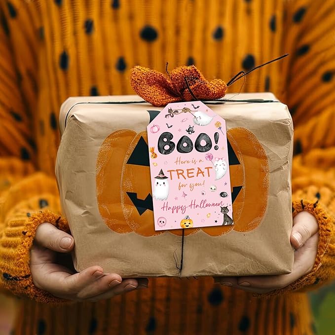 Halloween Treat Boo Tag, Spooky Girl Pink Ghost Gift Tags, Halloween Pumpkin Party Favor Tags, Students Teachers Halloween Appreciate Sticker