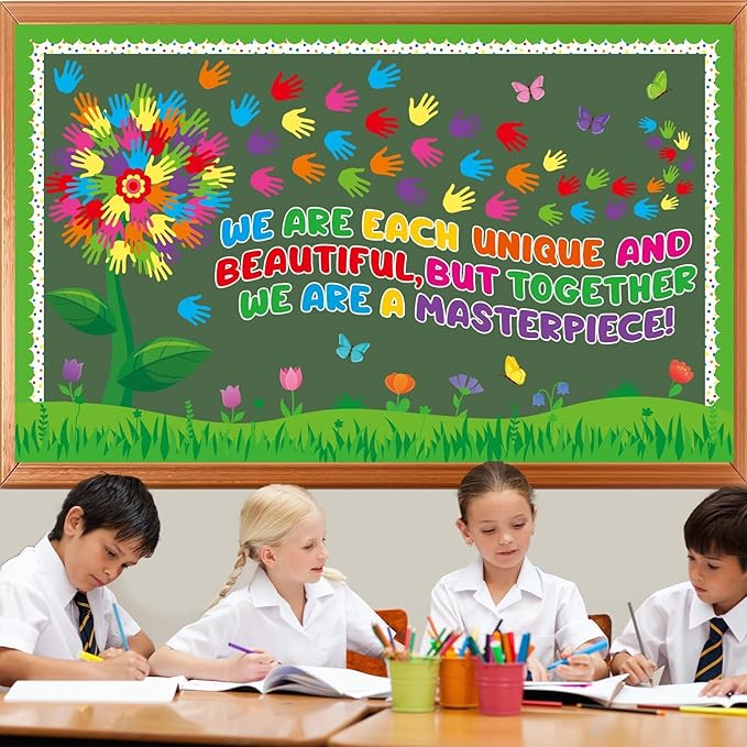 Spring Floral Bulletin Board Decorations Set Handprint Flowers Classroom Decorations Inspirational Spring Tree Flower Paper Cutouts March Bulletin Board Borders for School Chalkboard Door Supplies