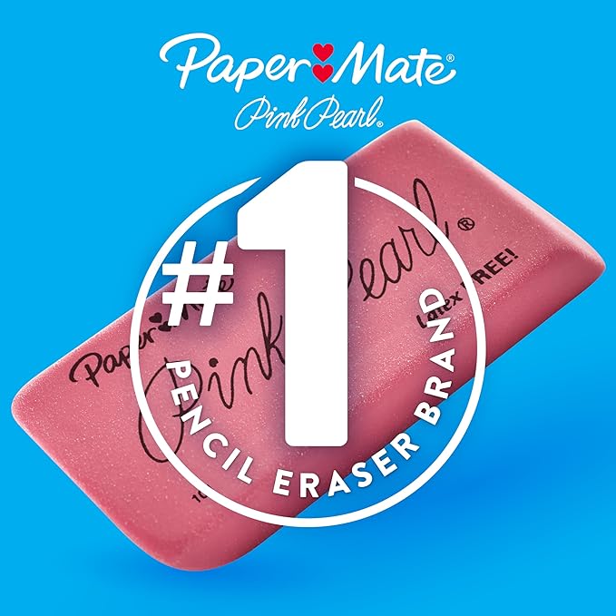 Paper Mate Erasers, Pink Pearl, 12 Count - Latex Free and Smudge Resistant, Back to School, Teacher Supplies