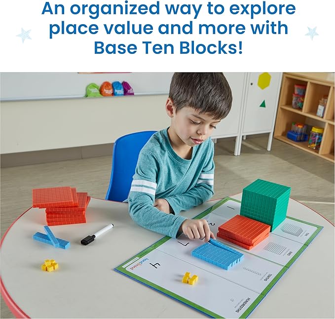 hand2mind Multicolored Base Ten Blocks Activity Set, Place Value Manipulatives, Base 10 Blocks for Math, Counting Cubes, Math Manipulatives 1st Grade, Small Group Classroom Must Haves (133 Pieces)