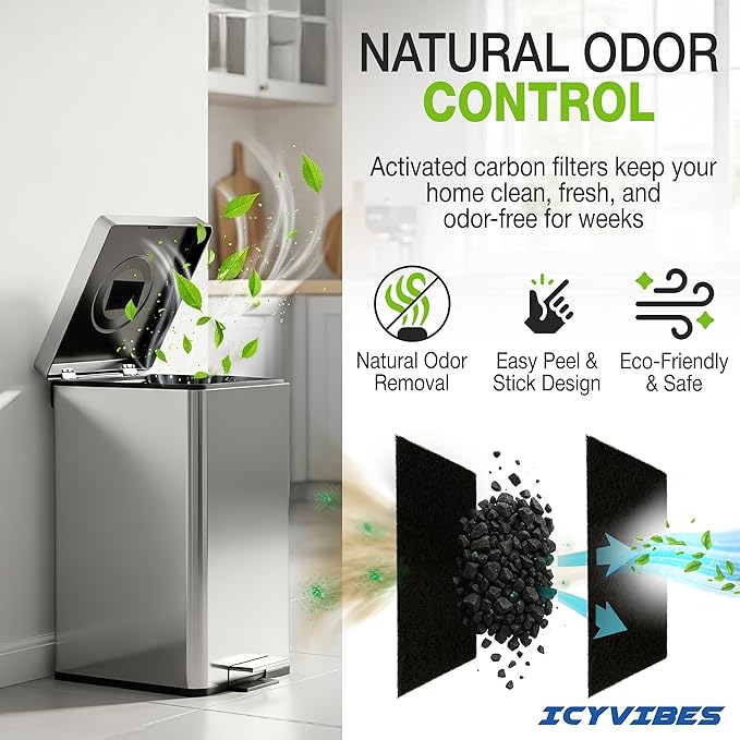 Premium 12 Pack Activated Carbon 3 in 1 Garbage Can Odor Absorber Filters Coconut Charcoal Puck Deodorizer Step Replacements for Kitchen Trash On The Go Bag Air Freshener Pods Compatible Magic Small