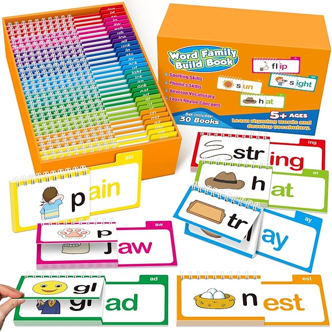 Word Family Build Book, 30 Read and Rhyme Flip Books, Sight Words Flash Cards Kindergarten, Learn to Read Phonics Flash Cards Flip Books for Kids, Homeschool Preschool Classroom Must Haves