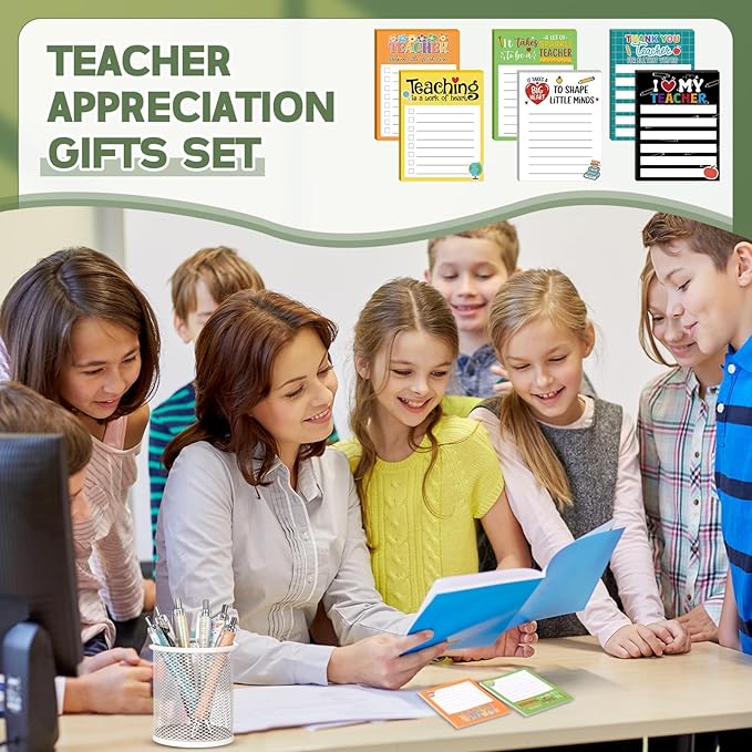 Thenshop 6 Set Teacher Appreciation Gifts 6 Teacher Sticky Notes and 6 Fun Ballpoint Pens Thank You Gifts for Teacher Office Supplies