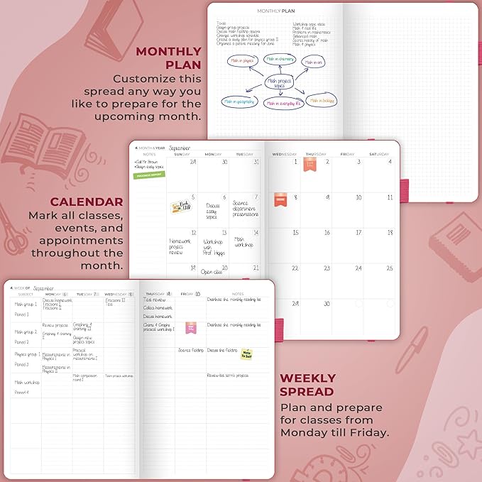 Clever Fox Teacher Planner – School Year Planner with Calendars & Lesson Plans – Teacher Plan Book for Classroom & Homeschool Organization - Undated, 7x10″, Hardcover (Fuchsia)
