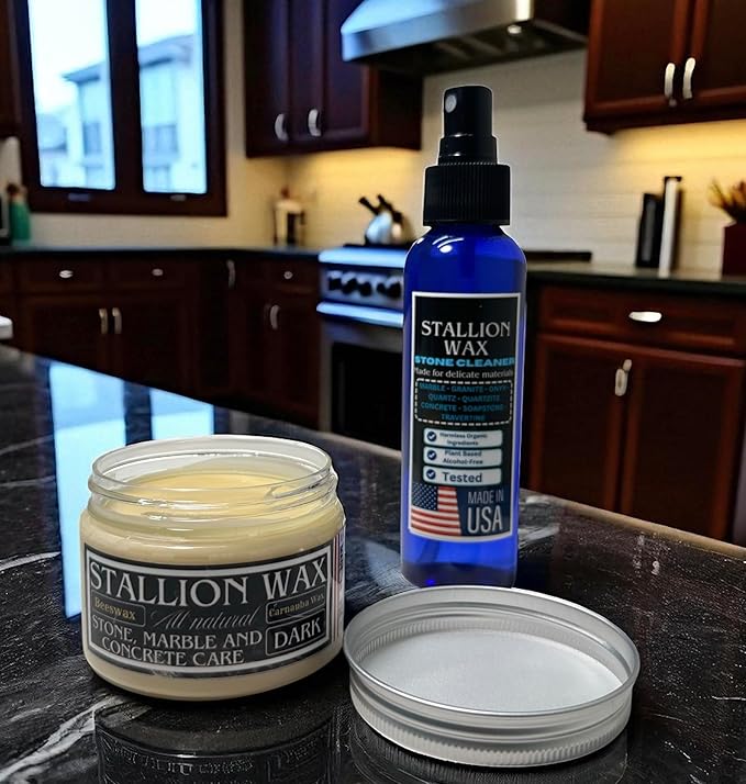 Marble & Granite Cleaner and Polish Kit – Enhances Dark Countertops | 4in1 Set Stone-Safe Care and Streak Free Shine for Black Marble, Granite, Quartz, Quartzite, Soapstone and Natural Stone Surfaces