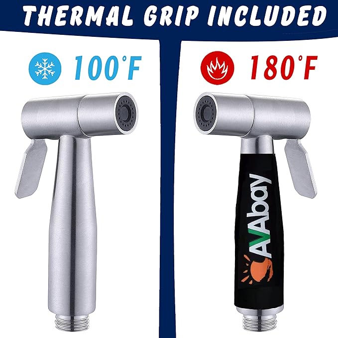 Stainless Steel Sprayer Head w/Thermal Grip-Bidet Spray w/Brushed Chrome Finish - Cloth Diaper Shattaf - Pet Wash