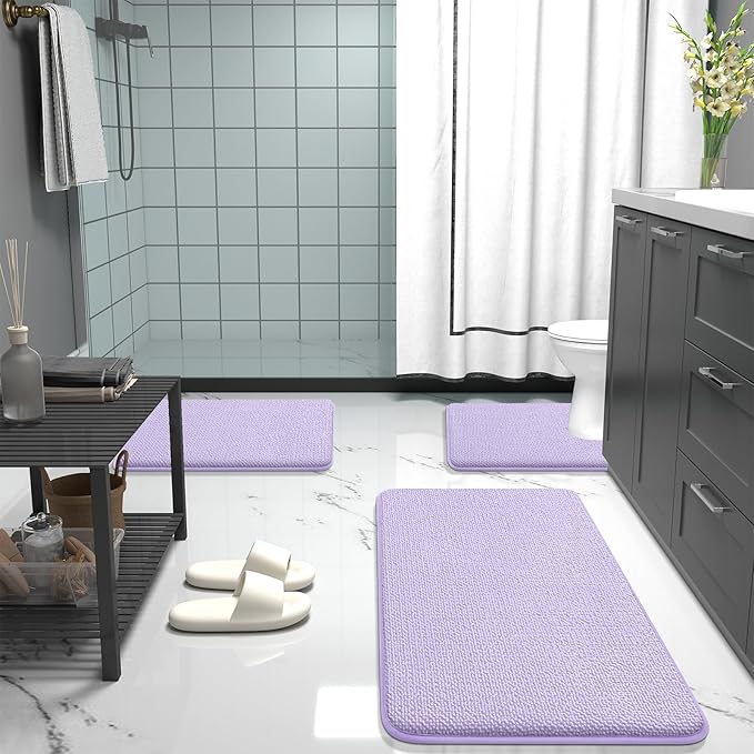 OLANLY Thick Memory Foam Bath Mat Rug 44x24, Extra Soft Absorbent Bathroom Rug, Quick Dry Bath Mats, Non-Slip, Machine Washable Carpet for Bathroom, Tub and Shower, Home Decor Accessories, Lavender