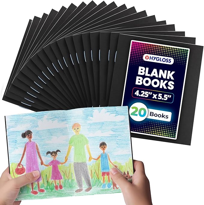 Hygloss Blank Books - Bulk 20 Pack – 4.25" x 5.5" A6 Black Paperback Blank Books for Kids to Write Stories, Doodle, Arts & Crafts – Plain Drawing Sketchbook, Unlined Journal, Notebook Without Lines