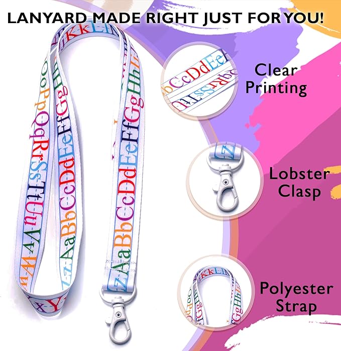 EASTEX Teacher Lanyard Keychain - ABC Alphabet Badge Lanyard for Keys Whistle - ID Card Holder Keychain - Math Periodic Table