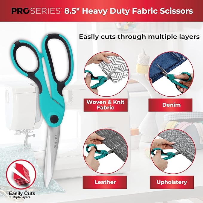 SINGER ProSeries Sewing Scissors Bundle: 8.5" Heavy Duty Fabric, 4.5" Detail Embroidery, 5" Thread Snips With Comfort Grip (Teal)