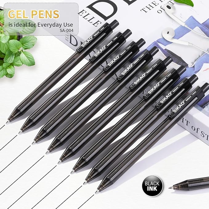 Black Gel Pens Bulk, 60 Pack Retractable Black Gel Ink Pens, 0.7mm Fine Point Smooth Writing No-Smear Gel Pens for Office, School, Teachers, Students & Restaurant Servers, Front Desks