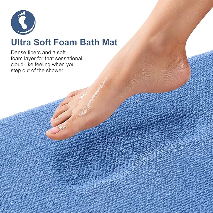 OLANLY Thick Memory Foam Bath Mat Rug 44x24, Extra Soft Absorbent Bathroom Rug, Quick Dry Bath Mat, Non-Slip, Machine Washable Carpet for Floor, Tub and Shower, Home Decor Accessories, Cornflower Blue