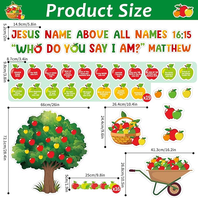 Apple Tree Nativity Decorations Set - Jesus Religious Cutouts for Sunday School & Church - Welcome Bulletin Board Craft & Wall Art