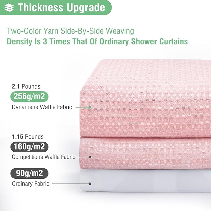 Dynamene Long Fabric Shower Curtain - 78 inch Long Waffle Weave Weighted Cloth Shower Curtains for Bathroom, Neutral Heavy Duty Hotel Spa Luxury Bath Curtain Set with 12 Hooks, 72x78, Pink