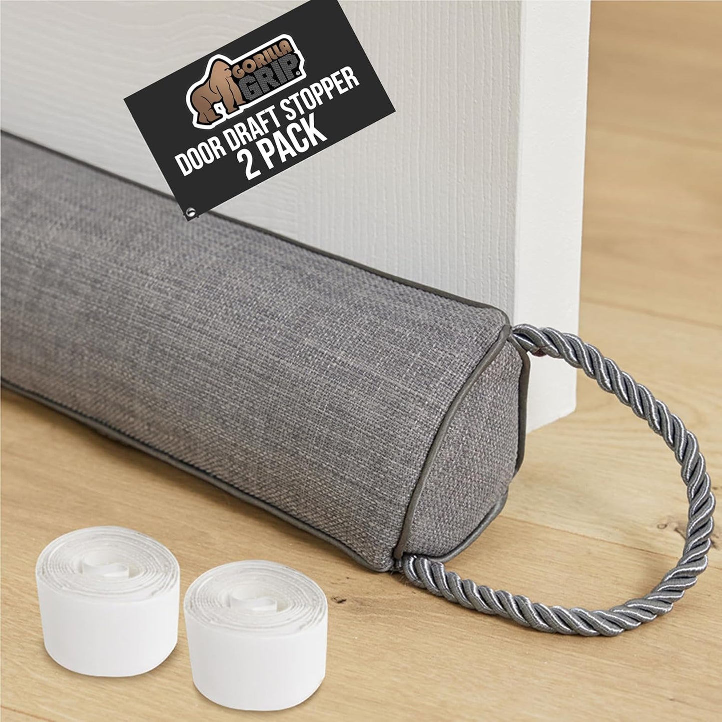 GORILLA GRIP Door Draft Stopper for Bottom of Doors, Weather Stripping Seal Blocks Hot Air, Noise, Bugs, Keeps Cold AC in, Sound Proofing Easy Install Gap Filler, Home Essentials, 32 Inch 2 Pack, Gray