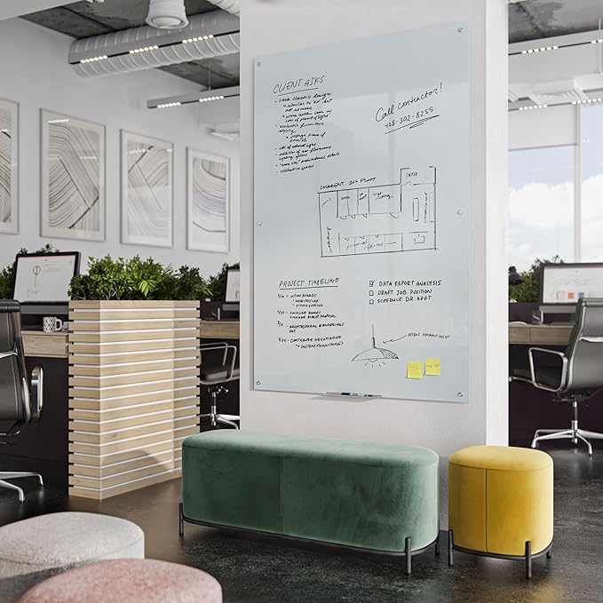 U Brands Glass Dry Erase Board, 72 x 48 Inches, White Frosted Non-Magnetic Surface, Frameless