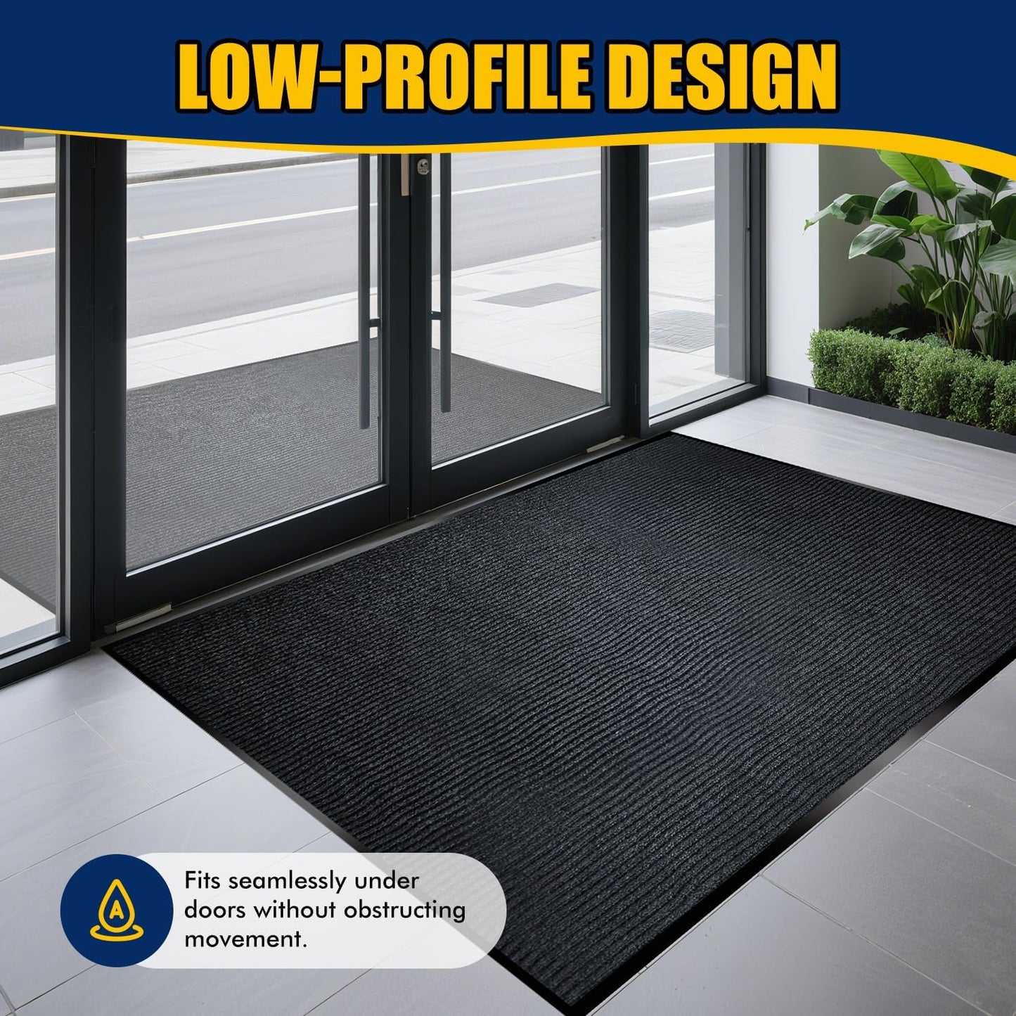 Extra Large Indoor/Outdoor Entrance Mat - 4 x 10 Feet, Rubber Border Door Mat Heavy Duty, Waterproof, Low-Profile, Easy to Clean, Rubber Entry Mat,Commercial Floor Mat, Charcoal Grey