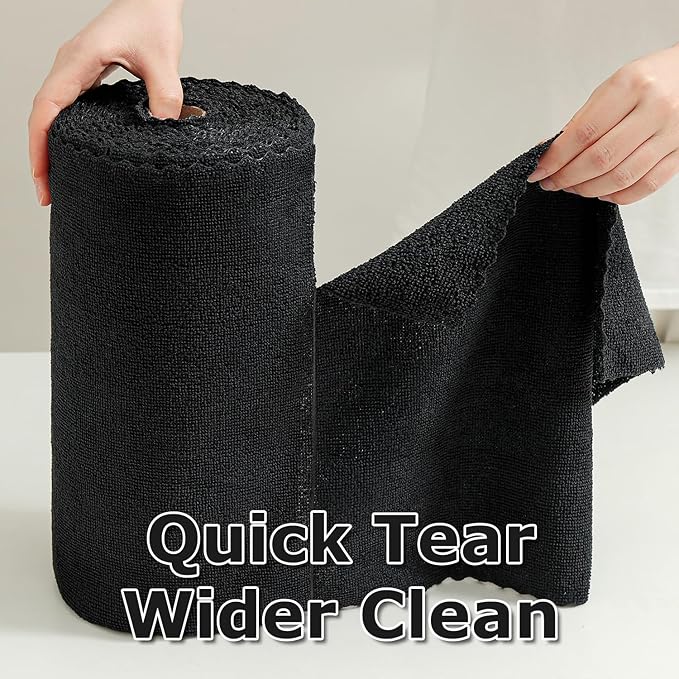 80 Pack Microfiber Cleaning Cloth Roll Reusable Paper Towels 12"x12" Black Tear Away Cloth, Microfiber Towels for Cars, Wash Cloths, Lint Free Rags for House, Kitchen,Window,Cleaning Supplies