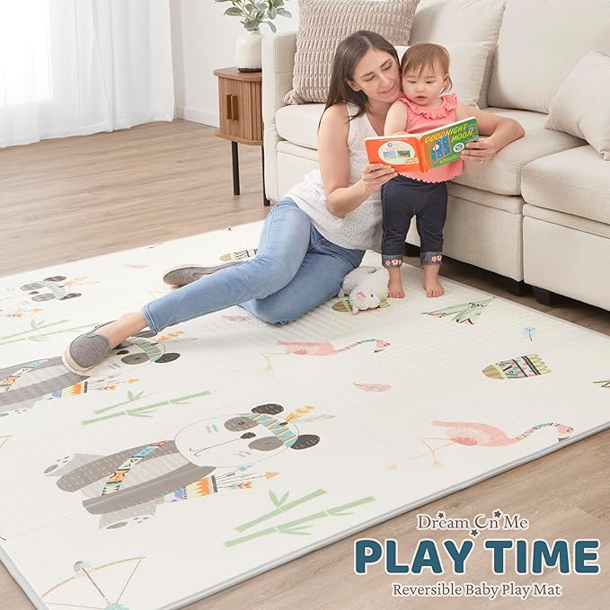 Dream On Me Play Time Reversible Baby Play Mat Foldable Extra Large Thick Foam Crawling Playmats for Toddlers Waterproof Portable Playmat , Goofy Den