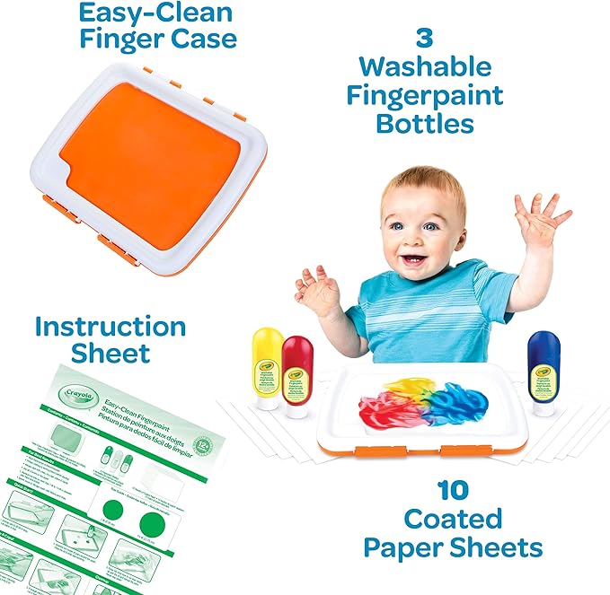Crayola Mess Free Finger Painting Station – Washable Finger Paint for Toddlers, Essential Easter Basket Stuffers, Spring Arts & Crafts Set, Sensory Activity, Travel Toy, Ages 1+