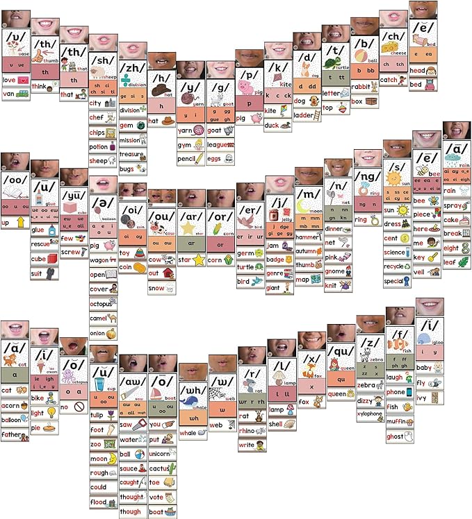 Gersoniel 220 Pcs Sound Wall Classroom Phonics Kit Science of Reading Manipulatives Posters for Kindergarten Speech Therapy Material Phonemic Awareness ESL Teaching Material Teaching Guide(Boho)