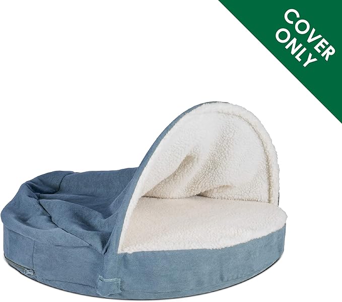 Furhaven Replacement Dog Bed Cover Sherpa & Suede Snuggery, Machine Washable - Blue, 26-inch