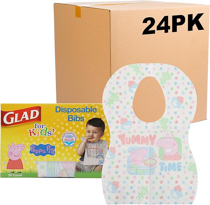 Glad for Kids Peppa Pig Paper Bibs - Cute Peppa Pig Design, Travel Bibs, 24 Pack