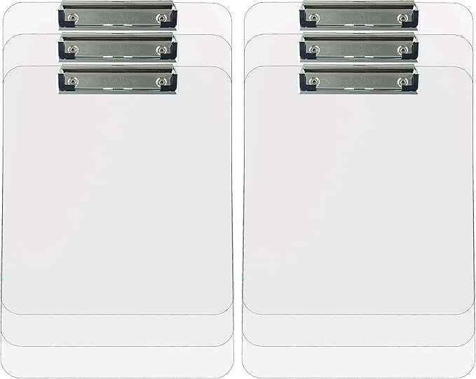 Trade Quest Plastic Clipboard Transparent Color Letter Size Low Profile Clip (Pack of 6) (Clear)