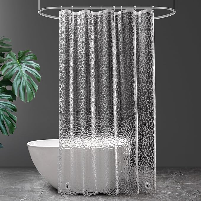 UFRIDAY Stall Shower Curtain Liner 48 x72 inches, Clear EVA Narrow Size 3D Cube Shower Liner with 2 Bottom Magnets, Water Resistant for Bathtubs, Semi Transparent